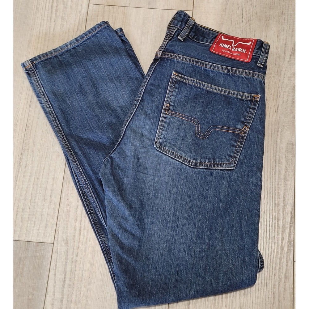 👖Kimes Ranch CAL Jeans Mens 35x34 Blue Denim Straight Boot Leg Western Made USA